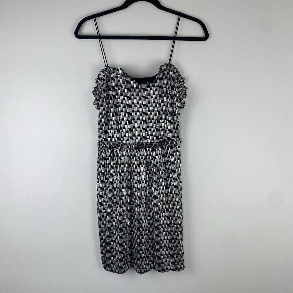 Zara Women's Metallic Silver Checkered Mini Dress Size S Black